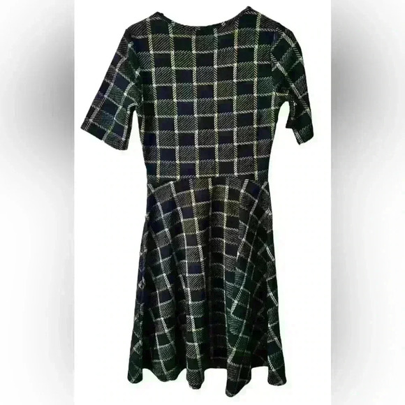 ModCloth Geometric Print Sleeveless Sweater Dress Black Gold Fit Flare Plaid Med - Picture 2 of 4